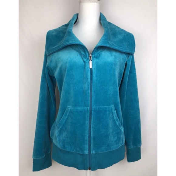 metrostyle Jackets & Blazers - MetroStyle Turquoise Long Sleeve Velour Sweatshirt